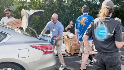 BayCare team members and Feeding Tampa Bay work together in the aftermath of hurricanes Helene and Milton to distribute essential supplies to support the community's recovery.