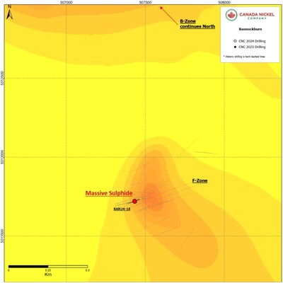 Figure 2 – Total Magnetic Intensity and F-zone location (CNW Group/Canada Nickel Company Inc.)