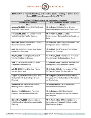 2025 EMPOWER Series Program Schedule (English & Spanish)