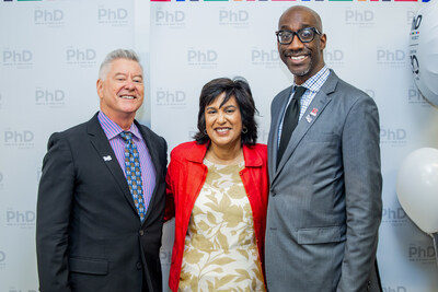 From left,  PhD Project President Blane Ruschak, Anita Whitehead, KPMG U.S. Foundation President & Chair,  and Rutgers-Newark Interim Chancellor Jeffrey Robinson.  Photo credit: JM Multimedia Group