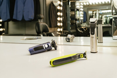 Adam Scott's essentials for holiday grooming (from left to right) Philips Norelco Shaver S9000 Prestige, Philips Norelco OneBlade 360, Philips Norelco All-in-One Trimmer 9000