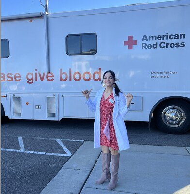 Dr. Mohiba Tareen at Tareen Dermatology with the Red Cross mobile van!