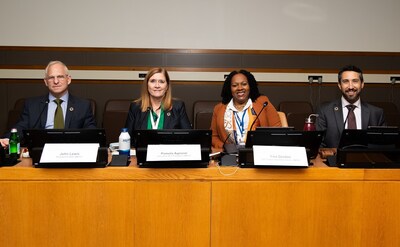 From left to right: John Lewis, President & CEO, UNFCU; Pamela Agnone, Executive Vice President, UNFCU and Co-executive Sponsor, UNFCU Global Sustainability Program; Yma Gordon, First Vice President, Global Impact & Inclusion, UNFCU, and Executive Director, UNFCU Foundation; Patrick Siler, Senior Associate General Counsel, UNFCU.               
(Kade Alpers Photography)