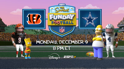 The Simpsons Funday Football alternate viewing presentation will stream on Disney+ and ESPN+ and on mobile with NFL+. It will take place on Monday, Dec. 9, 2024.