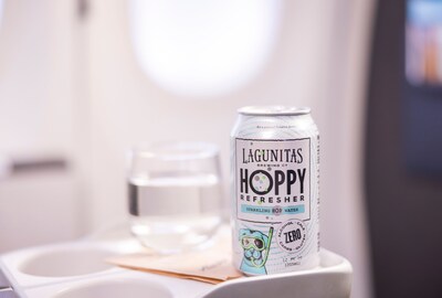 Alaska is proud to be the first U.S. major airline to serve hoppy water, a non-alcoholic alternative. Starting Nov. 20, Lagunitas Hoppy Refresher will be complimentary to all First Class and Premium Class guests, and available for purchase in the Main Cabin.