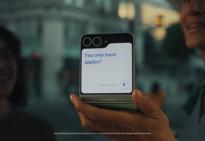 Samsung user translates live conversation with Interpreter on Galaxy Z Flip6 using its dual screen form factor in Samsung’s latest campaign.