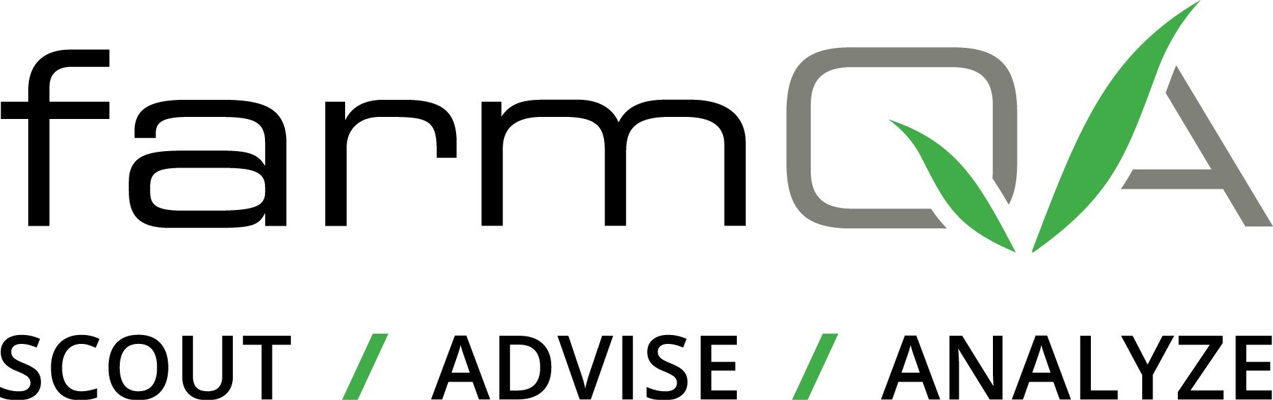 FarmQA logo with scout, advise, analyze call outs. (PRNewsfoto/FarmQA, Inc.)