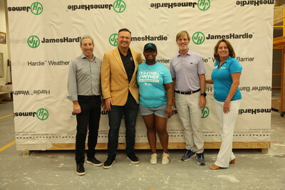 Left to right: Sean Gadd, North American President for James Hardie; Zach Thomas, member of the Pro Football Hall of Fame; Ke'Yanna Ramsey, future homeowner; Brett Quigley, PGA TOUR Champions player; Jennifer Thomason, President & CEO of Habitat for Humanity Greater Palm Beach County.