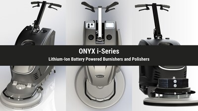 ONYX New i-Series, left -to-right the TXi Floor Stripper, SXi Floor Burnisher, and ZXi Floor Polisher.