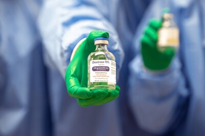 Angels for Change 2023 Project PROTECT grant recipient Fagron Sterile Services US completes the Preparation and Protective phases for preservative-free Dextrose 70% injection solution, an essential medication for hydration and blood sugar control. Dextrose is currently on the FDA's drug shortage list. (PRNewsfoto/Angels for Change,Fagron Sterile Services US)