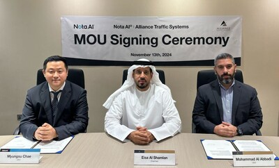 On November 13, Nota AI CEO Myungsu Chae, ATS Chairman Eisa Al Shamlan and CEO Mohammad Al Abbadi attended the MOU signing ceremony.