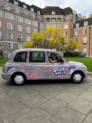 TV personality Helen Skelton takes a ride in the Sticki Rolls taxi (PRNewsfoto/Character Options)