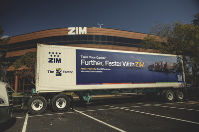 ZIM branded campaign container near ZIM offices in Virginia beach