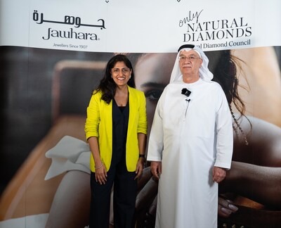 Richa Singh, MD, India and Middle East, Natural Diamond Council, and Tawfiq Abdullah, Board Member and Group Chairman at Jawhara Jewellery, at the NDC x Jawhara Insider Insights session (PRNewsfoto/Natural Diamond Council)