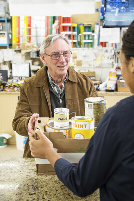 Recycling paint in store.