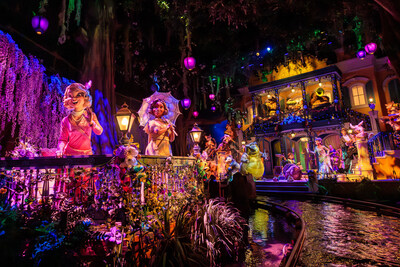 Tiana’s Bayou Adventure opens Nov. 15, 2024, at Disneyland Resort in Anaheim, Calif. The family-friendly, water-based attraction takes guests on a musical adventure that picks up after the events of the Walt Disney Animation Studios film, “The Princess and the Frog.” In the finale scene, guests “drop on in” to Tiana’s swingin’ soiree featuring gator pal Louis, Prince Naveen and more familiar faces. (Sean Teegarden/Disneyland Resort) (PRNewsfoto/Disneyland Resort)