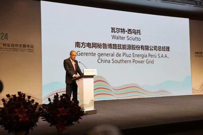 Em 8 de novembro, foi realizada em Lima, capital do Peru, a Conferência Anual de Cooperação Prática da Iniciativa Cinturão e Rota China-Peru. Walter Sciutto, gerente geral da Boluce Energy Company da China Southern Power Grid, sediada no Peru, participou e discursou na conferência (PRNewsfoto/xinhuanet)