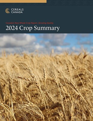 Portada del Informe sobre la nueva cosecha de trigo de 2024 que muestra un campo de trigo en cosecha. (CNW Group/Cereals Canada)