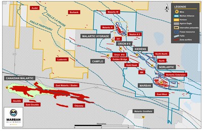 Figure 2 : Carte du projet Marban Alliance (Groupe CNW/O3 Mining Inc.) Figure 2 : Carte du projet Marban Alliance (Groupe CNW/O3 Mining Inc.)