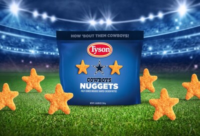 Beginning November 20, fans can purchase Tyson® Dallas Cowboys Nuggets at local retailers and club stores, where available, and at AT&T Stadium during home games. (PRNewsfoto/Tyson Foods)