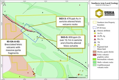 Figure 2 - Area map showing local area geology overlain by the location of the IP survey.