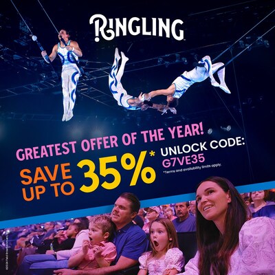 Experience the thrill of a lifetime at the reimagined edition of Ringling Bros. and Barnum & Bailey® The Greatest Show On Earth®. Receive up to 35% off tickets using code G7VE35.
