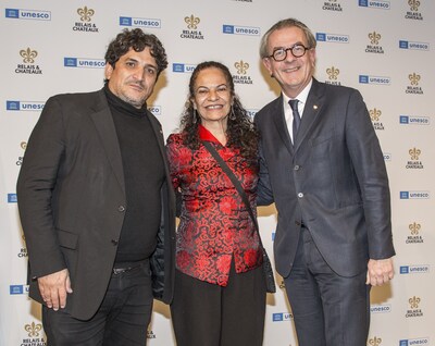 From left to right: Mauro Colagreco, Vice President Chefs of Relais & Châteaux, Lidia Arthur Brito, Assistant Director-General for Natural Sciences at UNESCO, Laurent Gardinier, President of Relais & Châteaux