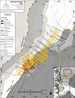 Figure 1. Simplified Geologic Map showing 2024 and historic JT Deposit drilling. (CNW Group/Contango Ore)