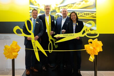 L-R: Christian Dumais, Mayor of Marlborough; René Fáber, CEO of Sartorius Stedim Biotech; Maurice Phelan, President of Sartorius North America; Yvonne Hao, Massachusetts Secretary of Economic Development.