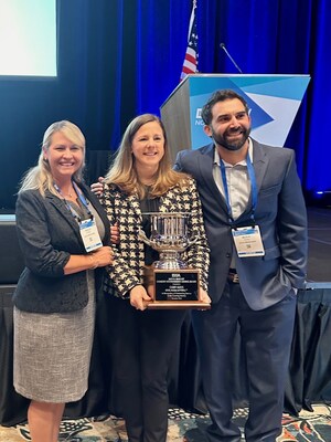 GOJO President and CEO, Carey Jaros, Corporate Sales Director Moshe Lewis and National Sales VP, Ashley Fubini, received top honors for industry leadership at the ISSA North America Trade Show