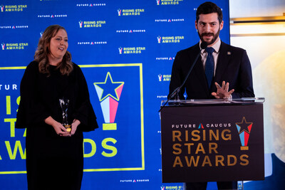 State Sen.-elect Tory Blew (R-KS) accepts the 2024 Future Caucus Rising Star Award alongside fellow winner State Sen.-elect Tory Blew (R-KS)