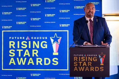 State Rep. Justin Fleming (D-PA) accepts the 2024 Future Caucus Cherisse Eatmon Collective Action Award on behalf of the Pennsylvania Future Caucus