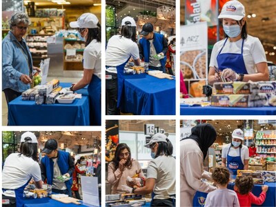 Customers sampling SkyFlakes crackers at the In-store sampling event. (CNW Group/Monde Nissin)