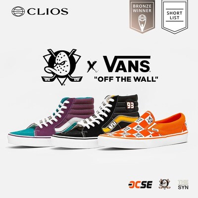 Three limited edition Anaheim Ducks-branded Vans shoes marked a first-of-its-kind collaboration between Vans and a professional sports team and celebrated the Ducks’ history for their 30th anniversary, winning Bronze and Short List Clio Sports Awards.