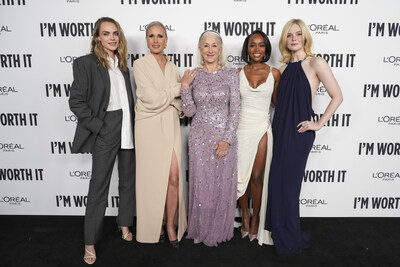 Cara Delevingne, Andie MacDowell, Helen Mirren, Aja Naomi King, Elle Fanning and Ali Goldstein attend the 19th Annual L'Oréal Paris Women of Worth Celebration at NeueHouse Hollywood on Thursday, Nov. 21, 2024 in Los Angeles. (Jordan Strauss/AP Content Services for L’Oréal Paris)