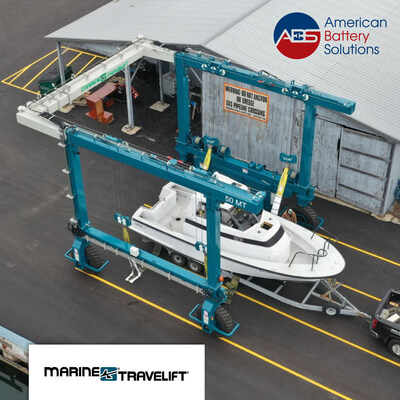 Marine Travelift’s new Electric Series boat hoists powered by American Battery Solutions (ABS).