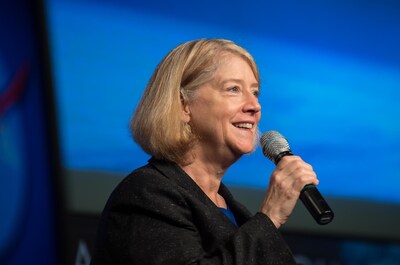 NASA Deputy Administrator Pam Melroy speaks during an agency town hall on Sept. 21, 2021 at NASA Headquarters in Washington. Credit: NASA/Aubrey Gemignani