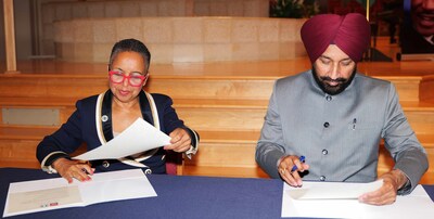 Rajya Sabha MP & Chancellor Chandigarh University Satnam Singh Sandhu signing MoU with Dr. Cheryl H. Kisunzu, Provost, Washington Adventist University at University campus Washington, USA