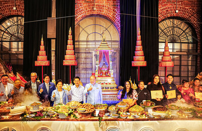 Minister of Commerce, Mr. Pichai Naripthaphan, participates in the SA WAD DEE Thai SELECT Festival 2024, featuring the Suphannahong Thai Royal Barge, held on Sunday at Serra on Vine in Los Angeles. (Photo credit: Luis Lopez & Farmhouse Kitchen Thai Cuisine)