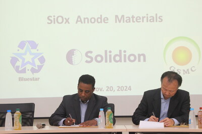 Pictured above: Jaymes Winters, CEO of Solidion Technology, and Henry Yen, Vice General Manager of Giga Solar, at the MOU singing signing ceremony in Taipei, Taiwan