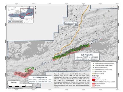 Figure 5: Drill holes completed during 2024 at the CV5 and CV13 spodumene pegmatites. (CNW Group/Patriot Battery Metals Inc.)