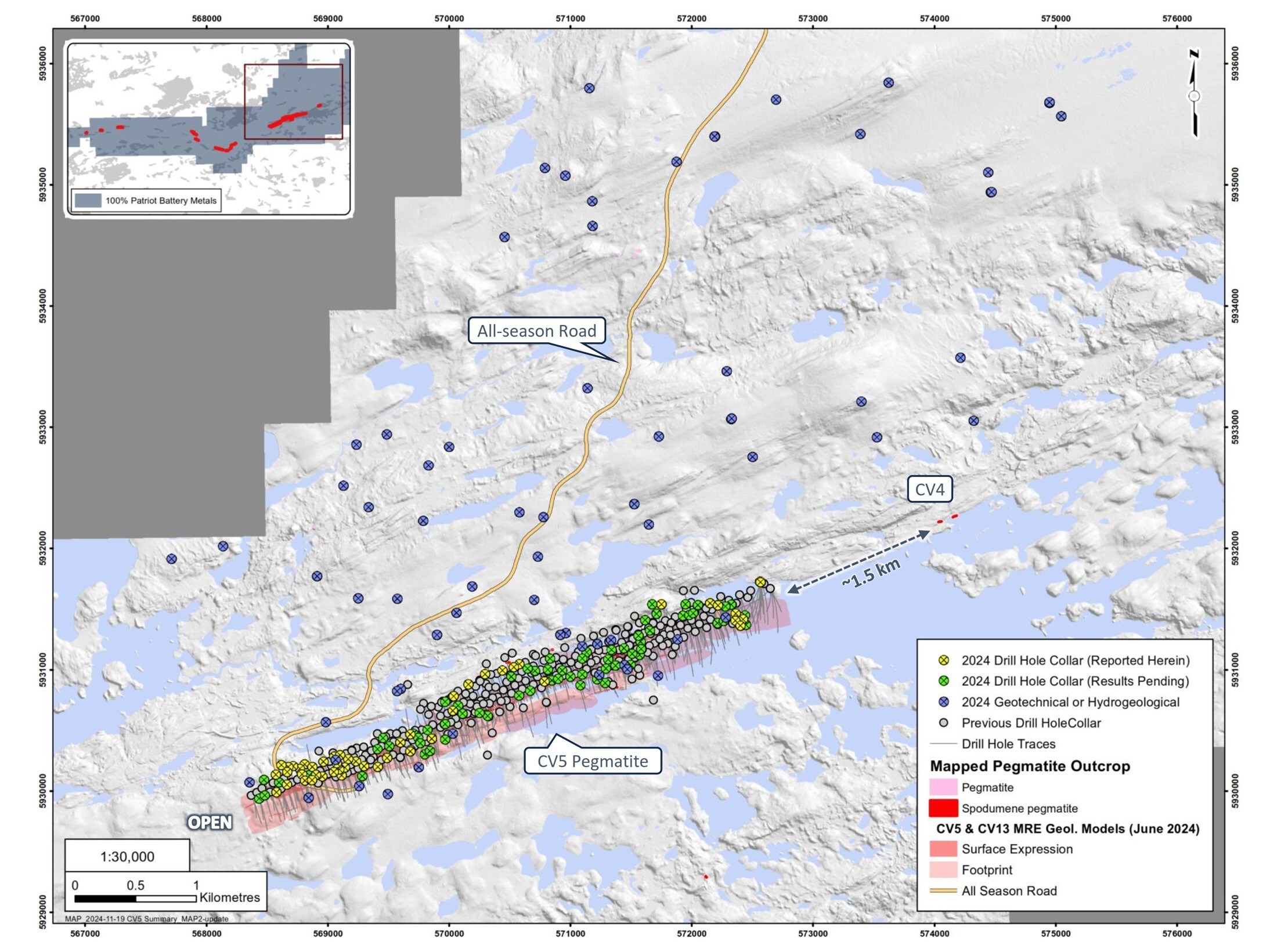 Figure 4: Geotechnical and hydrogeological drill holes completed in support of CV5 development. (CNW Group/Patriot Battery Metals Inc.)