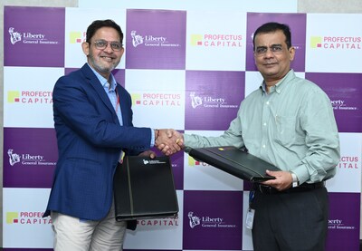 From L to R: Mr. Jayesh Khatri, President & Head – Retail Distribution & Marketing, Liberty General Insurance; Mr. Sandip Parikh, COO, Profectus Capital, at the agreement signing ceremony.