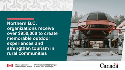 Image of Visitor Information Centre in Prince George. Text reads: Northern B.C. organizations receive over $950,000 to create memorable outdoor experiences and strengthen tourism in rural communities (CNW Group/Pacific Economic Development Canada)