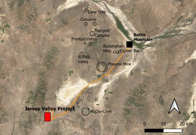 Figure 1. A map of the Project location southwest of Battle Mountain, Nevada. (CNW Group/Stuhini Exploration Ltd.)