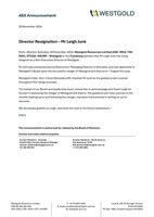 Director Resignation - Mr Leigh Junk (CNW Group/Westgold Resources Limited)