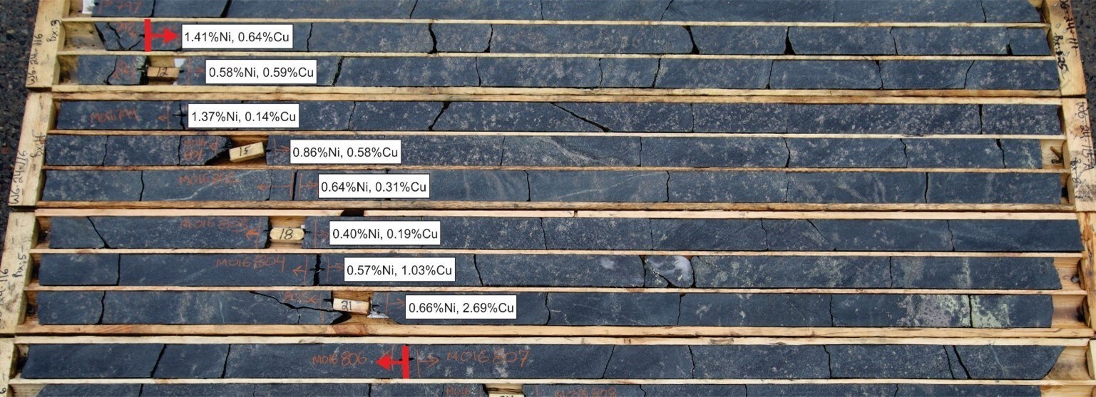Figure 1: WG-24-116 mineralized drill intersections from 10.5 to 22.5 metres grading 0.81% Ni, 0.77% Cu. See Table 1 for results. (CNW Group/SPC Nickel Corp.) Figure 1: WG-24-116 mineralized drill intersections from 10.5 to 22.5 metres grading 0.81% Ni, 0.77% Cu. See Table 1 for results. (CNW Group/SPC Nickel Corp.)