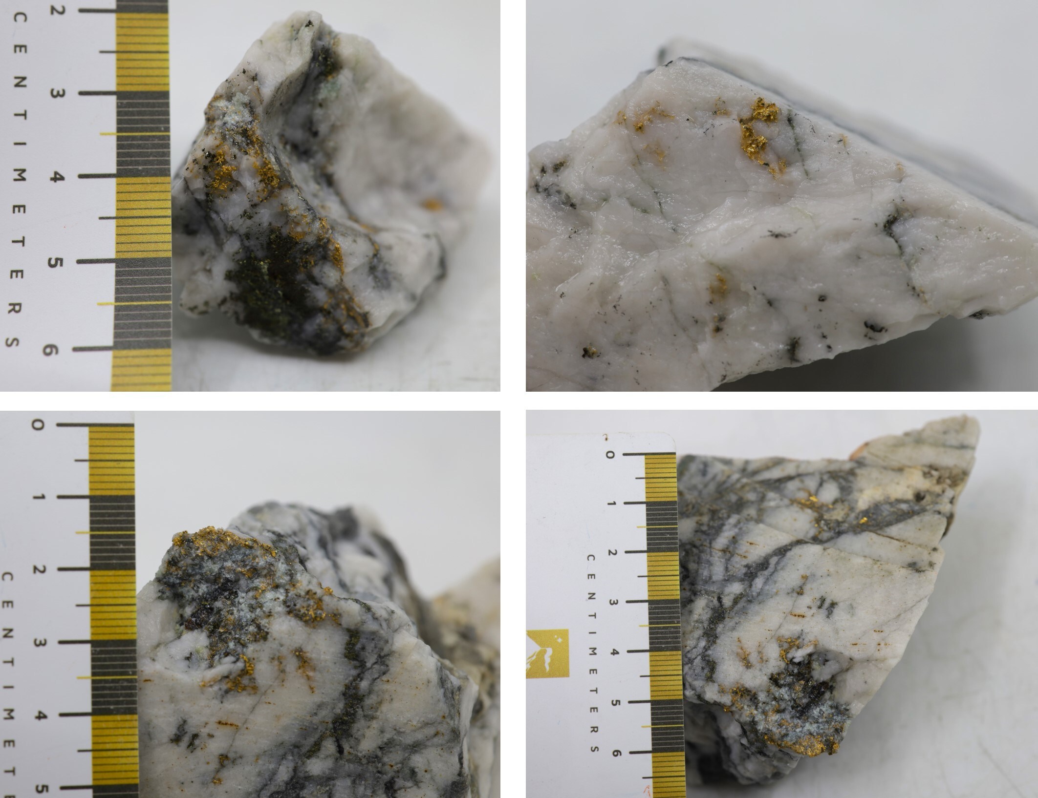 Figure 1. Photos of mineralization from KM-24-01-64 - ^Note that these photos are not intended to be representative of gold mineralization in KM-24-01-64 (CNW Group/New Found Gold Corp.) Figure 1. Photos of mineralization from KM-24-01-64 - ^Note that these photos are not intended to be representative of gold mineralization in KM-24-01-64 (CNW Group/New Found Gold Corp.)