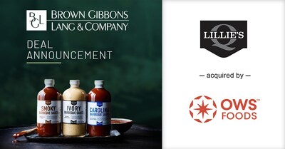 Brown Gibbons Lang & Company (BGL) is pleased to announce the sale of Lillie's Q Sauces & Rubs, LLC (“Lillie’s Q”), a premium barbeque (“BBQ”) brand, to OWS Foods, the maker of Championship BBQ sauces and rubs. BGL’s Food and Beverage investment banking team served as the exclusive financial advisor to Lillie’s Q. This deal marks BGL’s second transaction this year in the gourmet condiments and sauces category and third within the broader specialty foods industry.