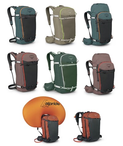 (L-R) Soelden 25 in Cascade Blue and Raven Black, Soelden 32 in Olive Tan and Earl Grey, Soelden 45 in Cascade Blue and Raven Black; (L-R) Sopris 25 in Magma Brown and Raven Black, Sopris 32 in Tundra Green and Green Canopy, Sopris 45 in Magma Brown and Raven Black; (L-R) Soelden Pro in Mars Orange, Sopris Pro in Mars Orange